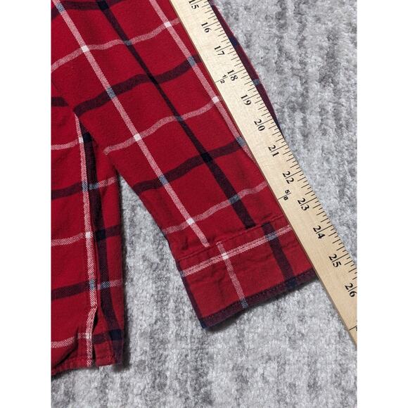 Duluth Trading Flannel Button Up Top Women XXL Red Plaid Long Sleeve Cotton Z14 - Picture 14 of 14